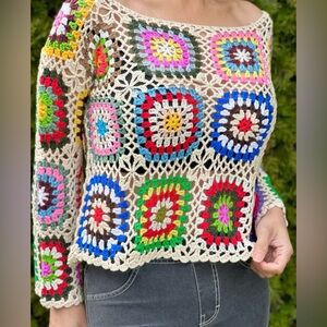 Handmade The Boho Chic Nadiya Crochet Pullover - Granny Square Sweater